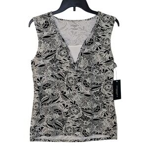 SONOMA‎ LifeStyle Black White Floral Print Sleeveless V Neck Top Medium NWT